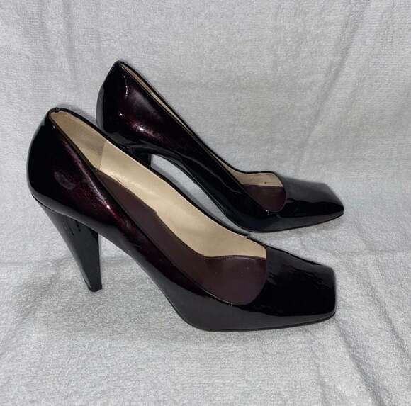 Prada Shoes - Prada Burgundy Patent Leather Square Toe Pumps Size 38